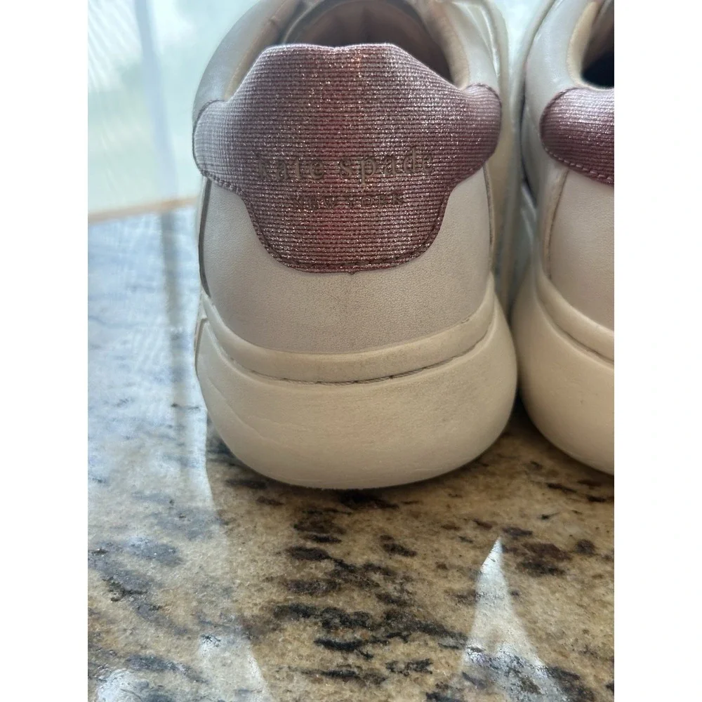 Kate Spade Keswick Glitter Stripe Low-Top Sneakers White Pink Stripe 9.5 - Picture 6 of 15